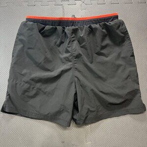 MIER Mens Black Athletic Shorts M With Elastic Waistband & Red Accent Trim